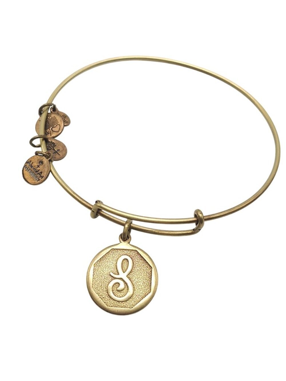 Alex And Ani Gold-Tone Initial S Charm Bangle Bracelet 2013 Adjustable